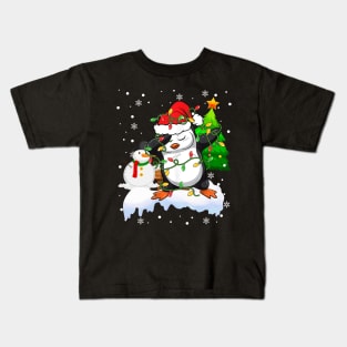 Santa Christmas Dabbing Through The Snow Dabbing Penguin Snowman Kids T-Shirt